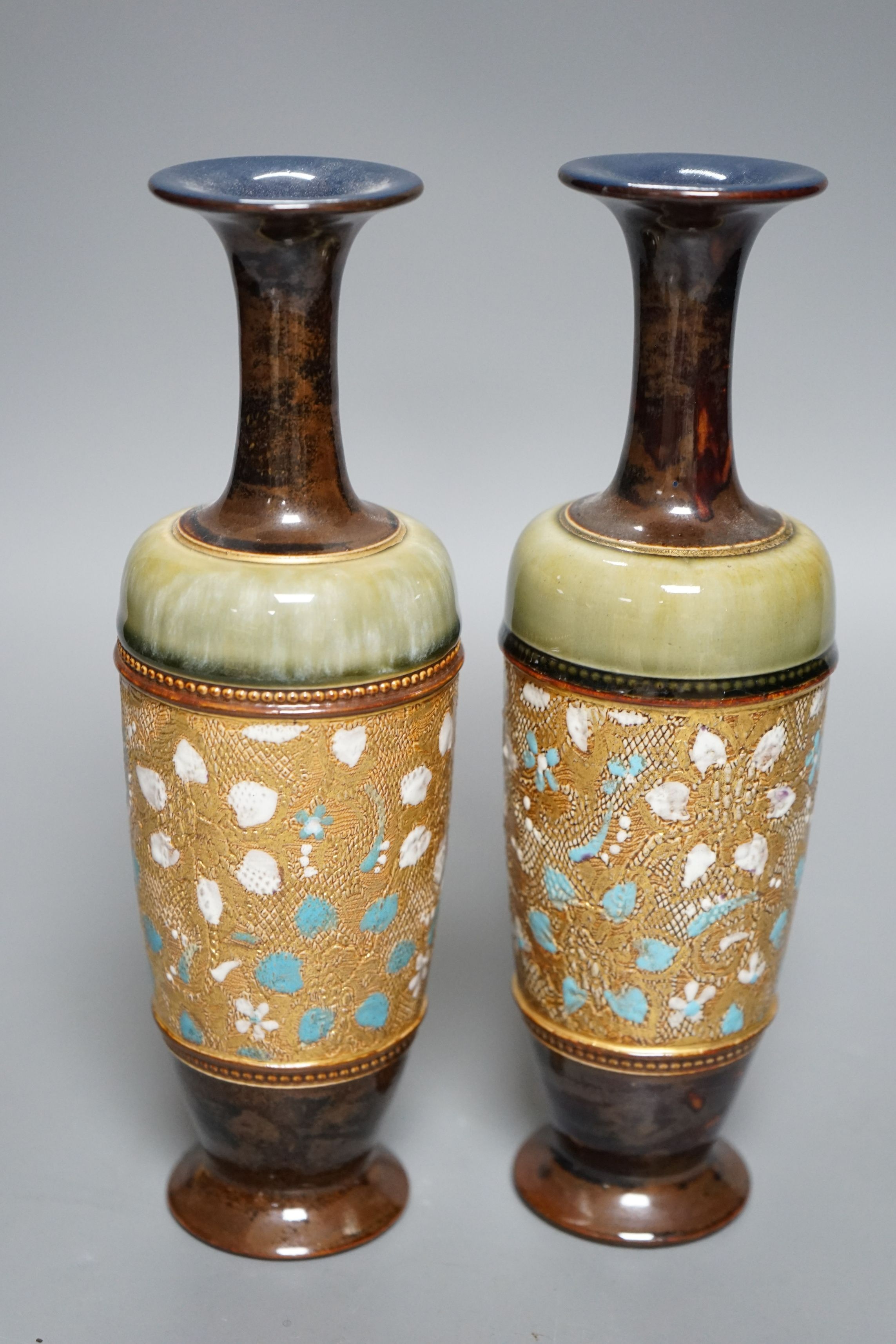 Three Whitefriars 'Coffin' vases, various colours, each 18cm high.
